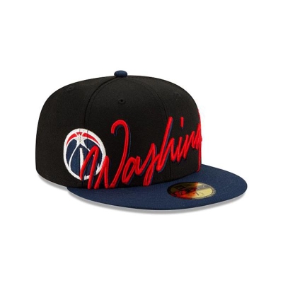 Black Washington Wizards Hat - New Era NBA Cursive 59FIFTY Fitted Caps USA0821476